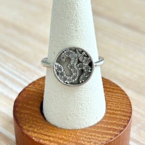 Sterling Silver 925 Om Symbol Ring Cz Paved Round Statement Ring Size 6.5